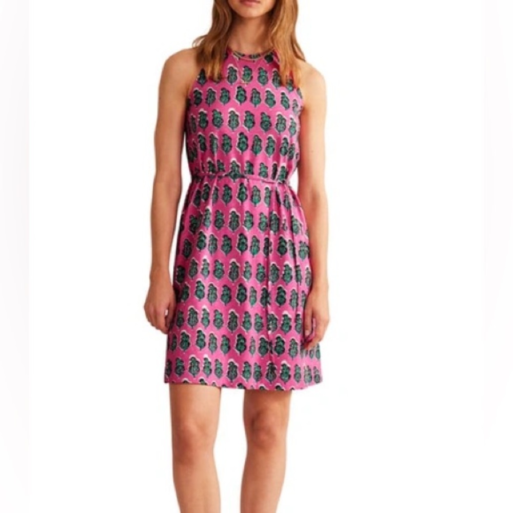 Boden Dress Womens Size 20 Pink Botanic Swing Jersey Knit Tie Short